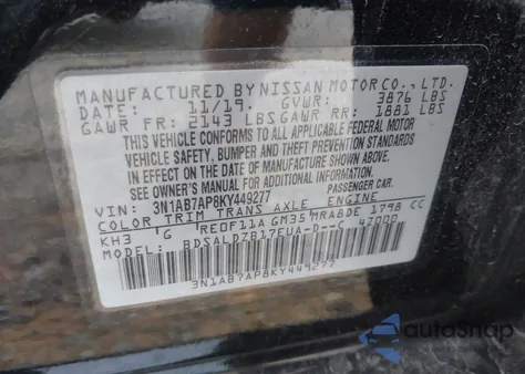 2019 Nissan Sentra S/Sv/Sr/Sl from USA, damaged, VIN 3N1AB7AP8KY449277
